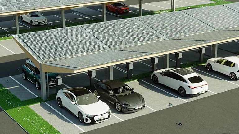 Große Carportanlage mit Photovoltaik